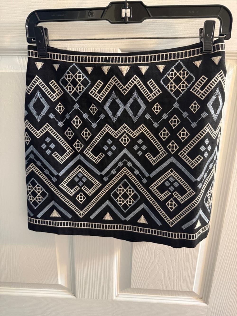 Lush Black Mini Skirt with White Geometric Stitching